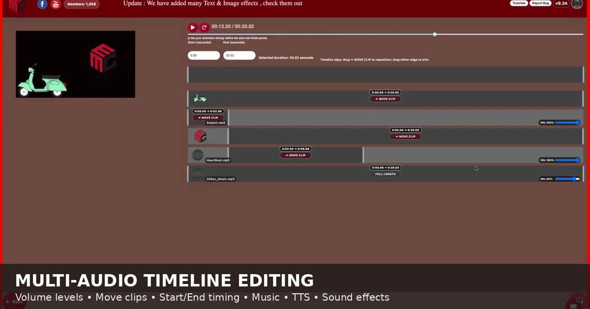 Mix Multiple Audio Tracks, Control Volume & Edit on the Timeline with MyMirrorClub