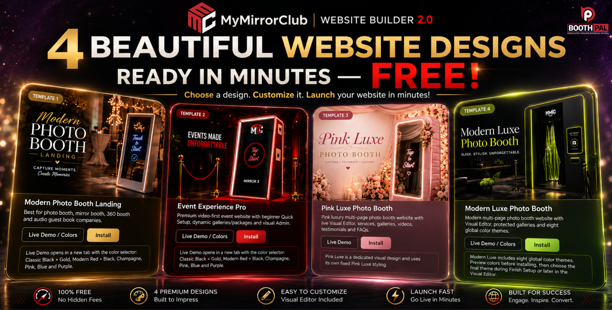 4 Beautiful Photo Booth Website Designs — Ready in Minutes