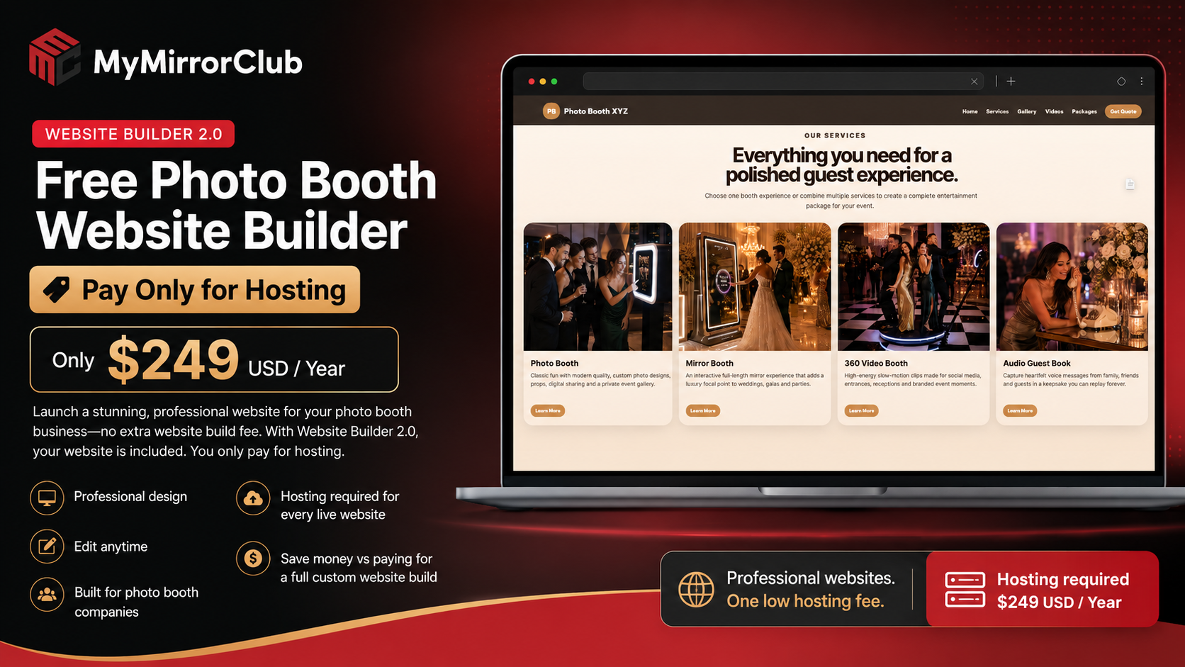 Free Photo Booth Website Builder: Pay Only for Hosting with MyMirrorClub