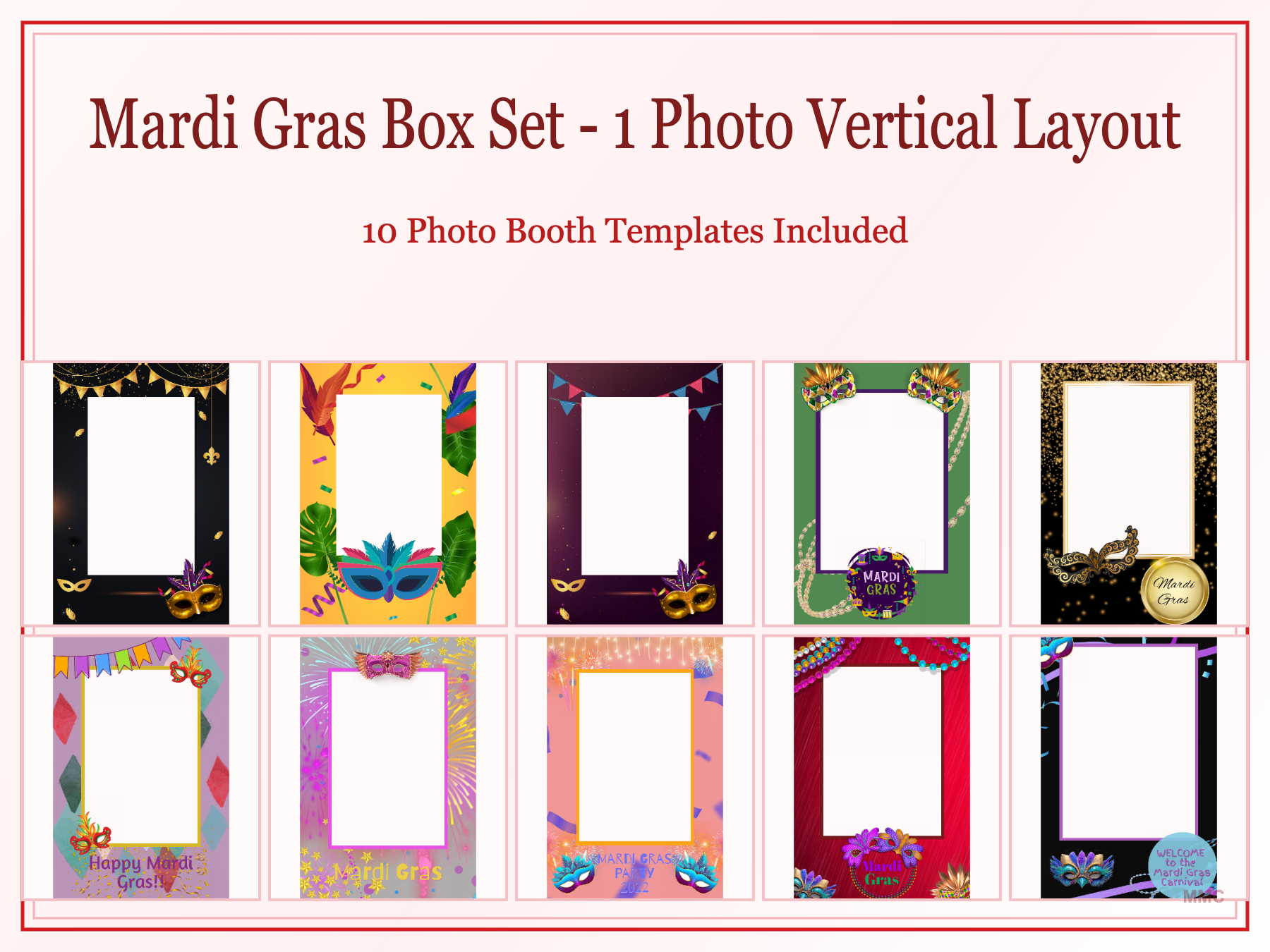 Mardi Gras 1 Photo Vertical Layout 10 Templates Box Set 2