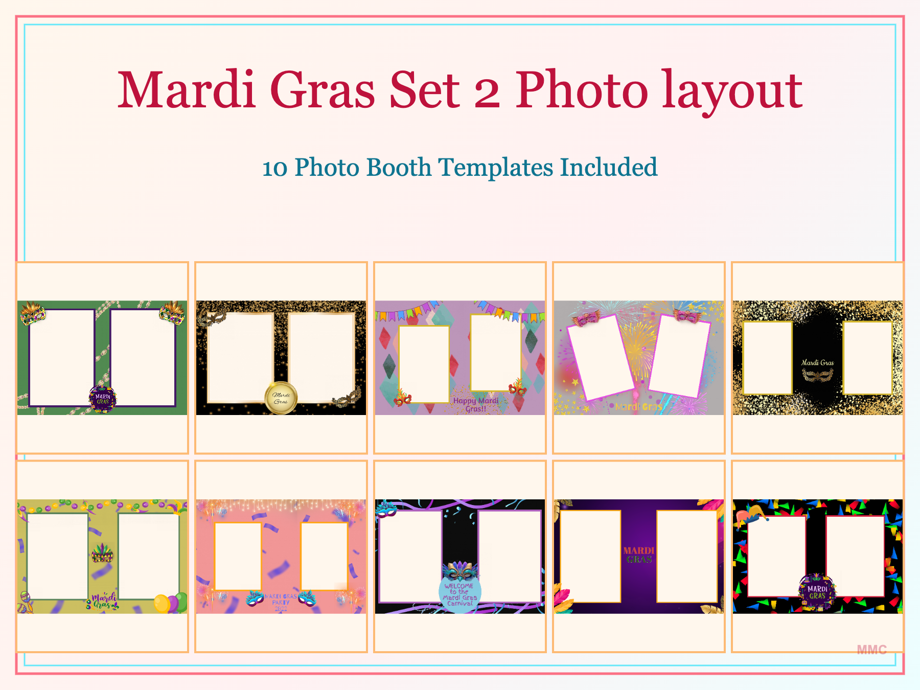 Mardi Gras 2 Photo Layout 10 Templates Box Set