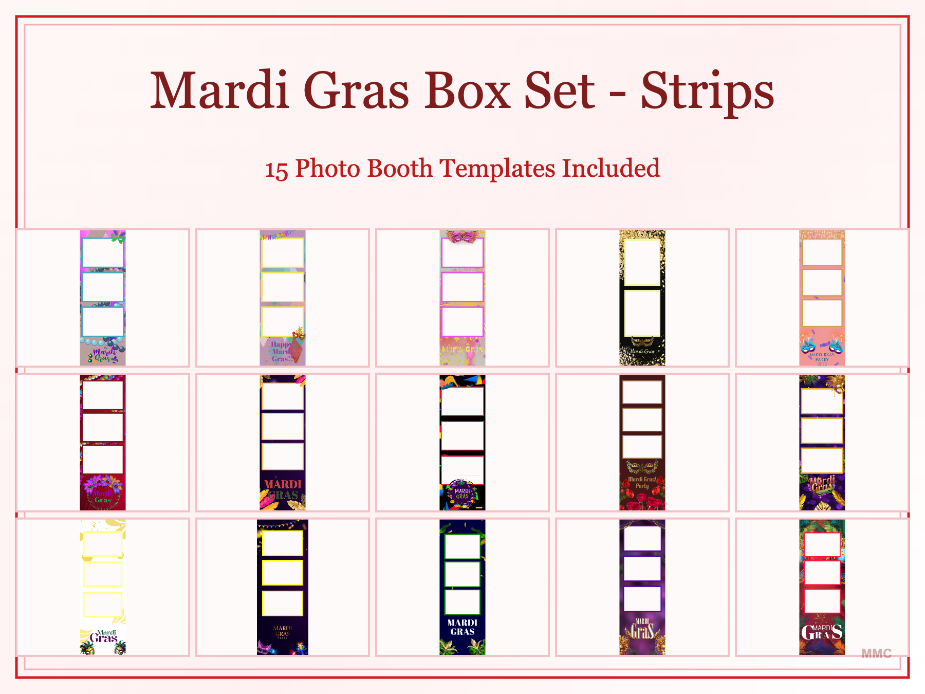 Mardi Gras 3 Photo Strips Transparent 15 Templates Box Set
