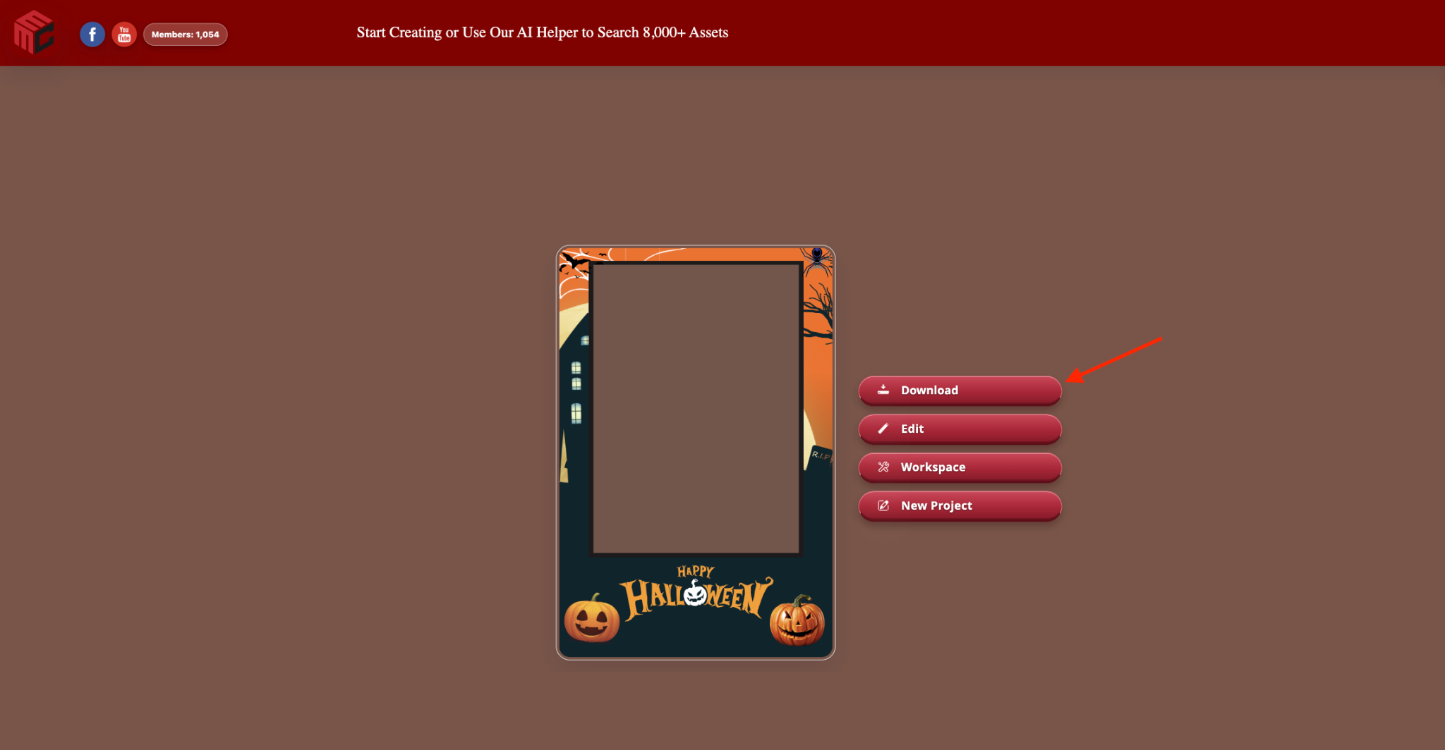 Real MyMirrorClub published project page with download edit workspace and new project actions